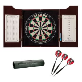 Viper Hudson Dartboard Cabinet, Viper Dead-On Bristle Dartboard, Viper Mariah Steel Tip Darts, and Viper Vinyl Dart Mat