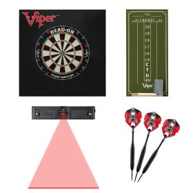 Viper Dead-On Bristle Dartboard, Viper Small Cricket Chalk Scoreboard, Viper Mariah Steel Tip Darts, Throw Line Light, and Viper Wall Defender II