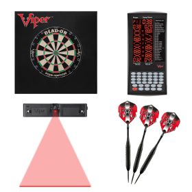 Viper Dead-On Bristle Dartboard, Viper ProScore, Viper Mariah Steel Tip Darts, Throw Line Light, and Viper Wall Defender II