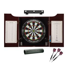 Viper Razorback Sisal Dartboard, Hudson Cabinet, Dart Mat, Mariah Steel Tip Darts & Shadow Buster Dartboard Light Bundle