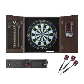 Viper Vault Deluxe Dartboard Cabinet with Built-In Pro Score, Chroma Sisal Dartboard, Throw Line Light, and Mariah Darts
