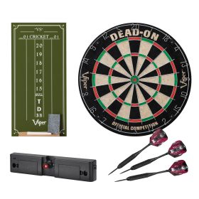 Viper Dead-On Bristle Dartboard, Viper Small Cricket Chalk Scoreboard, Throw Line Light, and Viper Mariah Steel Tip Darts